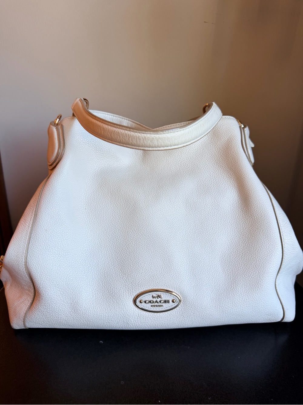 Coach Edie 31 Chalk White Pebbled Leather Shoulder Bag with Gold Hardware